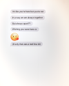 Series of received text messages reading: It’s like you’re here but you’re not In a way, we are always together But always apart? Wishing you were here xx 😘 (If only that was a real kiss lol)